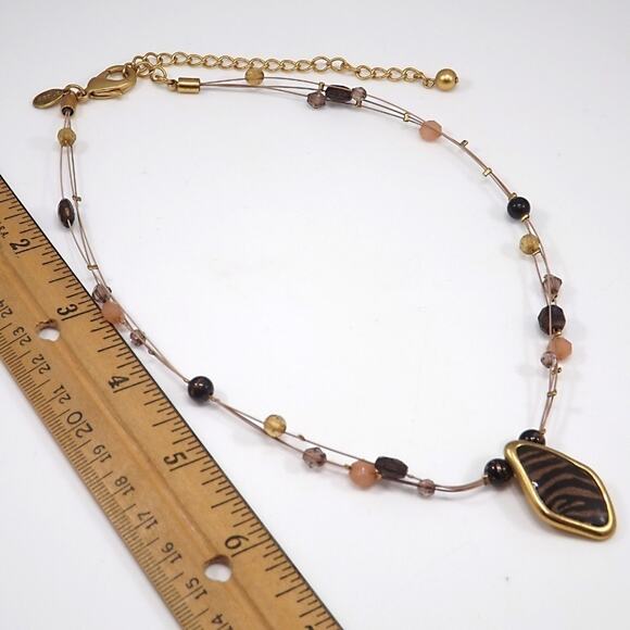 Vintage Chico's Animal Print Pendant Beaded Wire Necklace, 20 Inches - Picture 5 of 5
